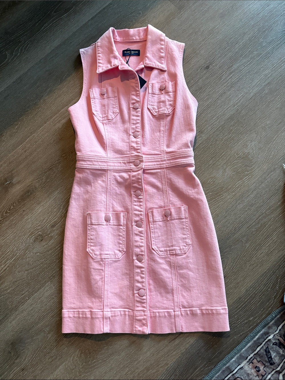 Ramy Brook Katarina Light Pink Sleeveless Button-Front Denim Dress